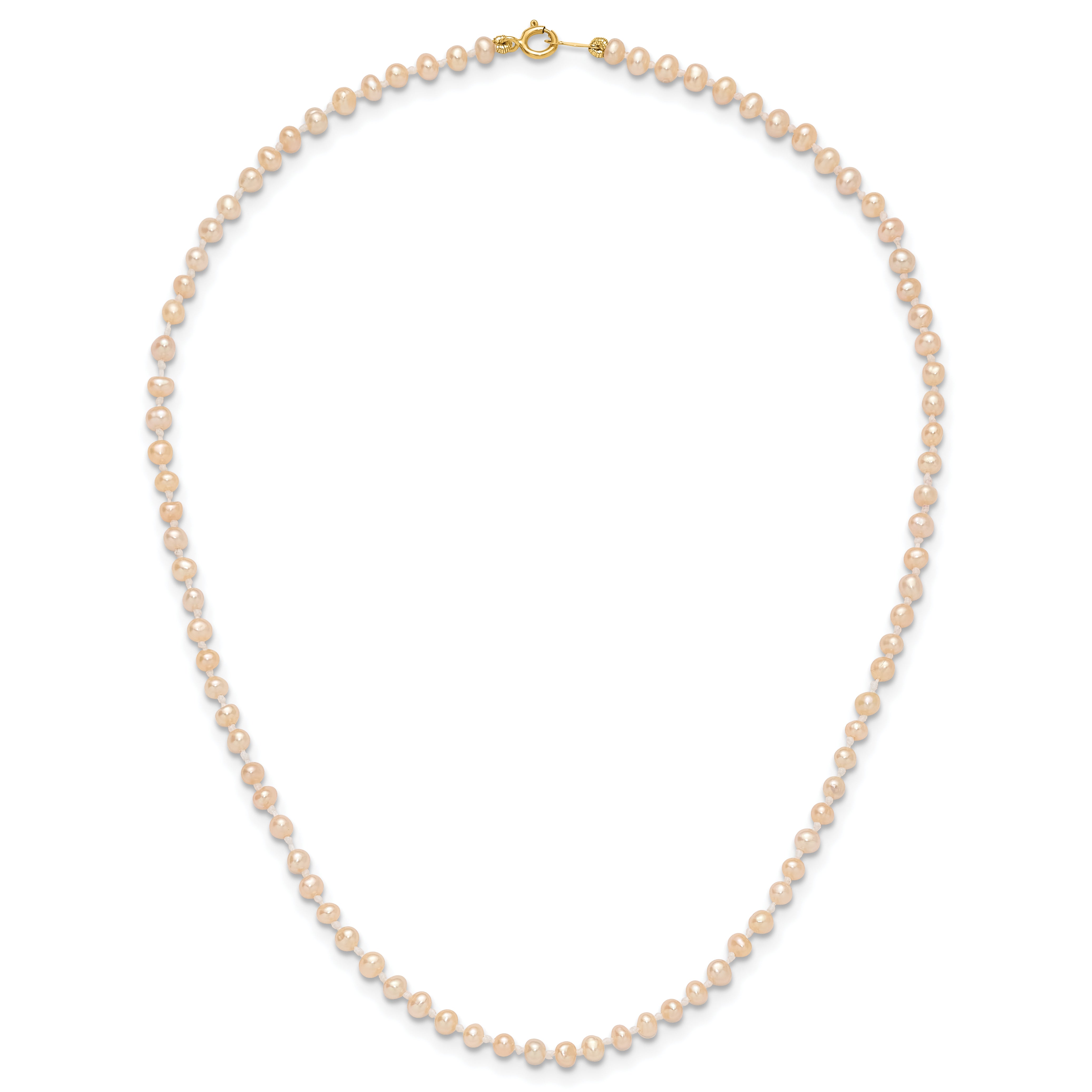 14K Gelbgold 3 4mm Rosa Nahe Rund Süßwasser Zuchtperle Halskette