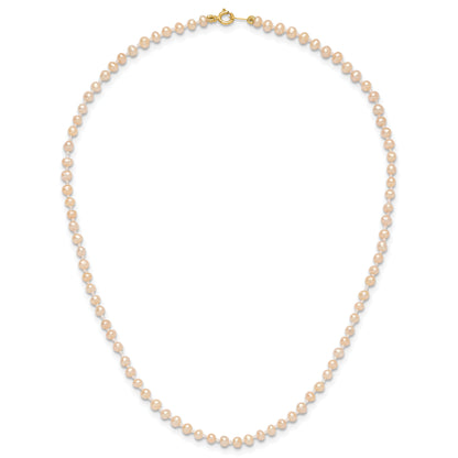 14K Gelbgold 3 4mm Rosa Nahe Rund Süßwasser Zuchtperle Halskette