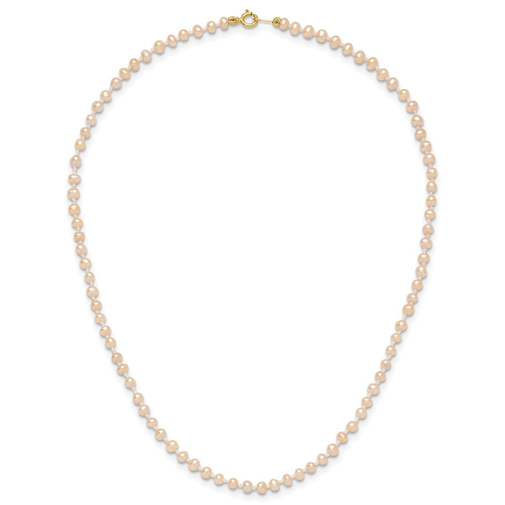 14K Gelbgold 3 4mm Rosa Nahe Rund Süßwasser Zuchtperle Armband
