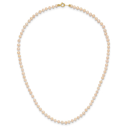 14K Gelbgold 3 4mm Rosa Nahe Rund Süßwasser Zuchtperle Armband