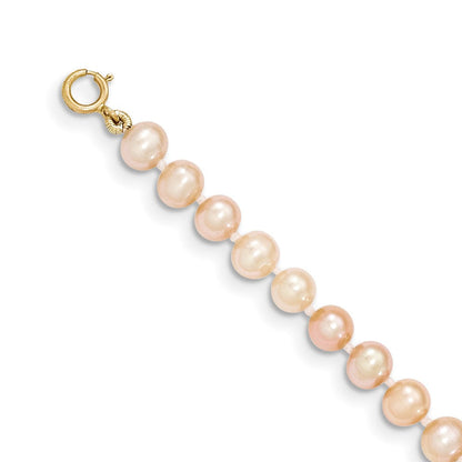 14K Gelbgold 4 5mm Rosa Nahe Rund Süßwasser Zuchtperle Armband