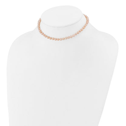 14K Gelbgold 4 5mm Rosa Nahe Rund Süßwasser Zuchtperle Armband