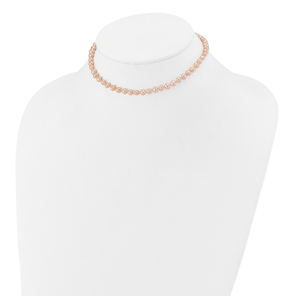 14K Gelbgold 4 5mm Rosa Nahe Rund Süßwasser Zuchtperle Halskette