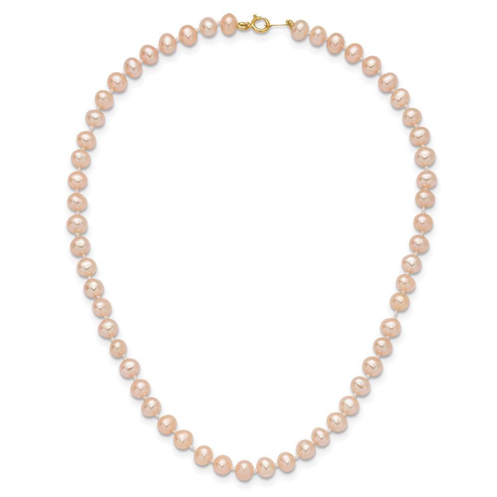 14K Gelbgold 4 5mm Rosa Nahe Rund Süßwasser Zuchtperle Armband