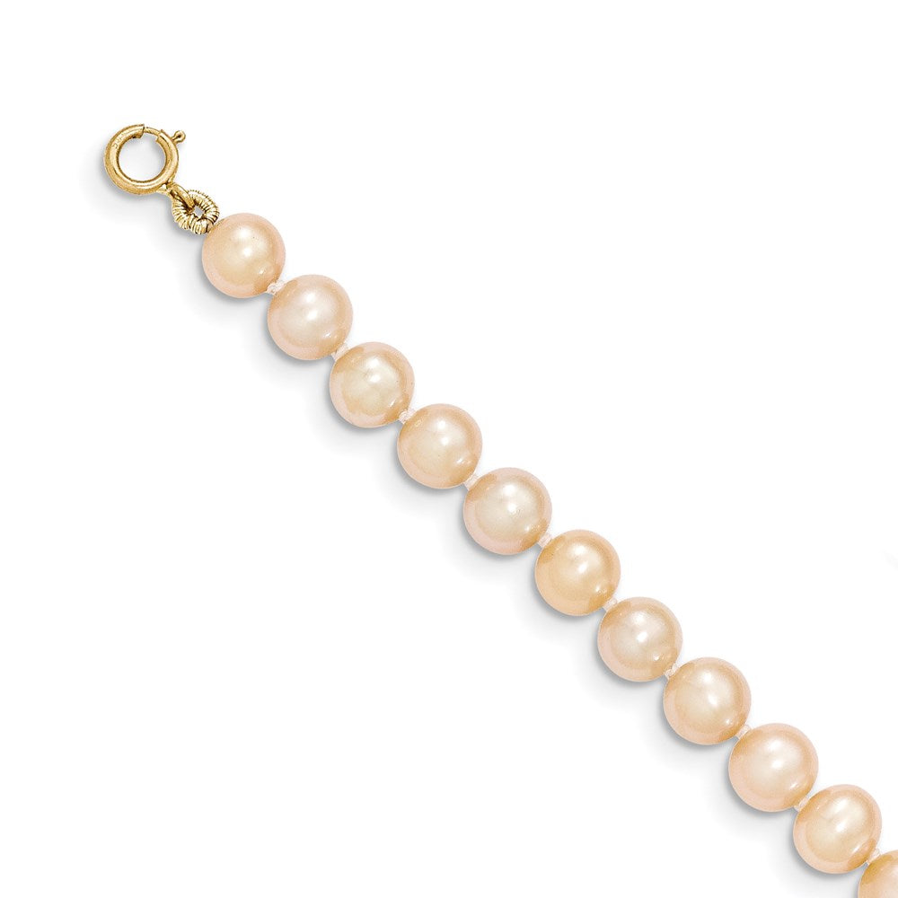 14K Gelbgold 5 6mm Rosa Nahe Rund Süßwasser Zuchtperle Armband
