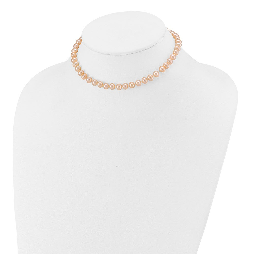 14K Gelbgold 5 6mm Rosa Nahe Rund Süßwasser Zuchtperle Halskette