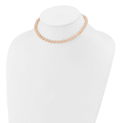 14K Gelbgold 5 6mm Rosa Nahe Rund Süßwasser Zuchtperle Halskette