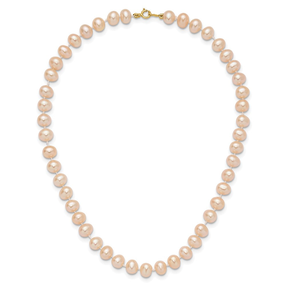 14K Gelbgold 5 6mm Rosa Nahe Rund Süßwasser Zuchtperle Armband