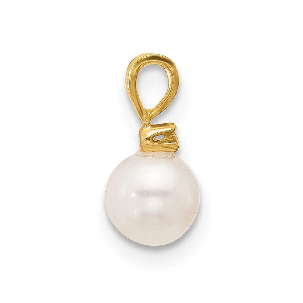 14K Gelbgold 5-6 mm runder weißer Süßwasser-Zuchtperlen-Anhänger mit Diamant
