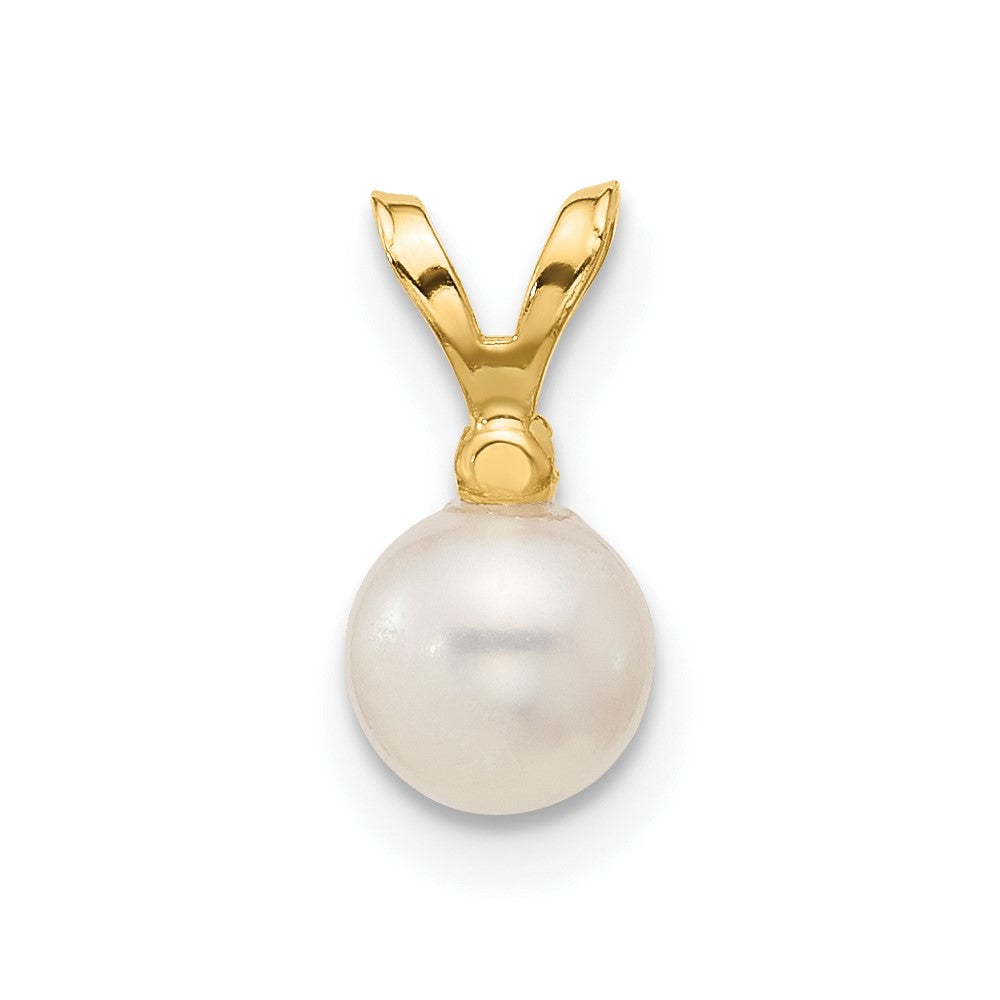 14K Gelbgold 5-6 mm runder weißer Süßwasser-Zuchtperlen-Anhänger mit Diamant