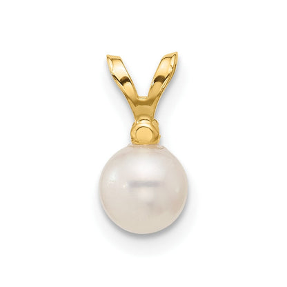 14K Gelbgold 5-6 mm runder weißer Süßwasser-Zuchtperlen-Anhänger mit Diamant