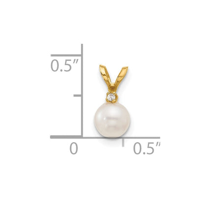 14K Gelbgold 5-6 mm runder weißer Süßwasser-Zuchtperlen-Anhänger mit Diamant