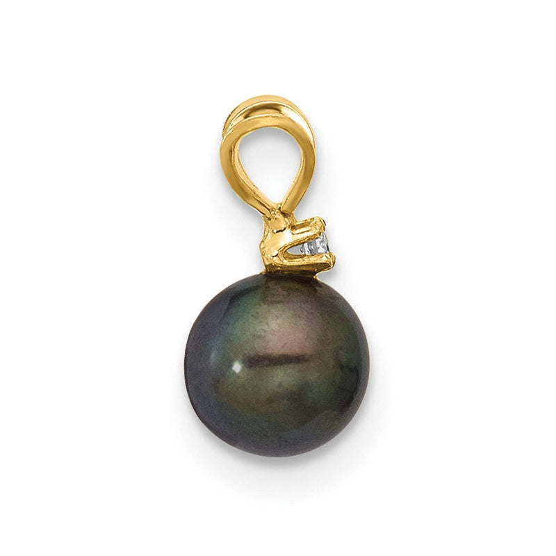 14K Gelbgold 5-6mm Rund Schwarz Fwc Perle Und.01ct Diamant Anhänger