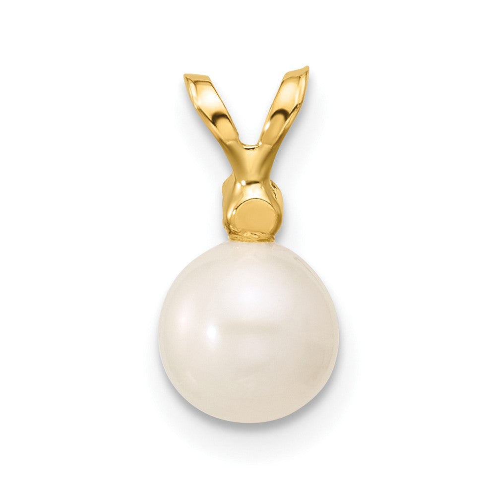 14K Gelbgold Anhänger mit runder weißer Süßwasser-Zuchtperle 6-7 mm und Diamant