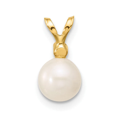 14K Gelbgold Anhänger mit runder weißer Süßwasser-Zuchtperle 6-7 mm und Diamant