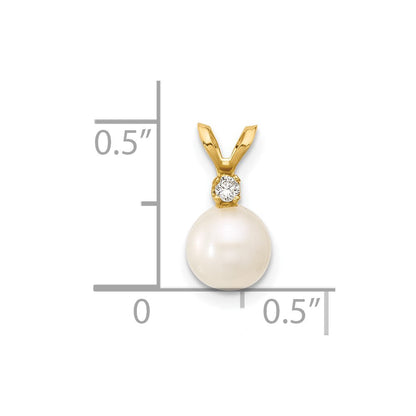 14K Gelbgold Anhänger mit runder weißer Süßwasser-Zuchtperle 6-7 mm und Diamant