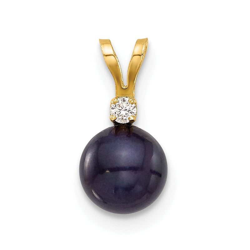 14K Gelbgold 6-7mm Rund Schwarz Fwc Perle Und.03ct Diamant Anhänger