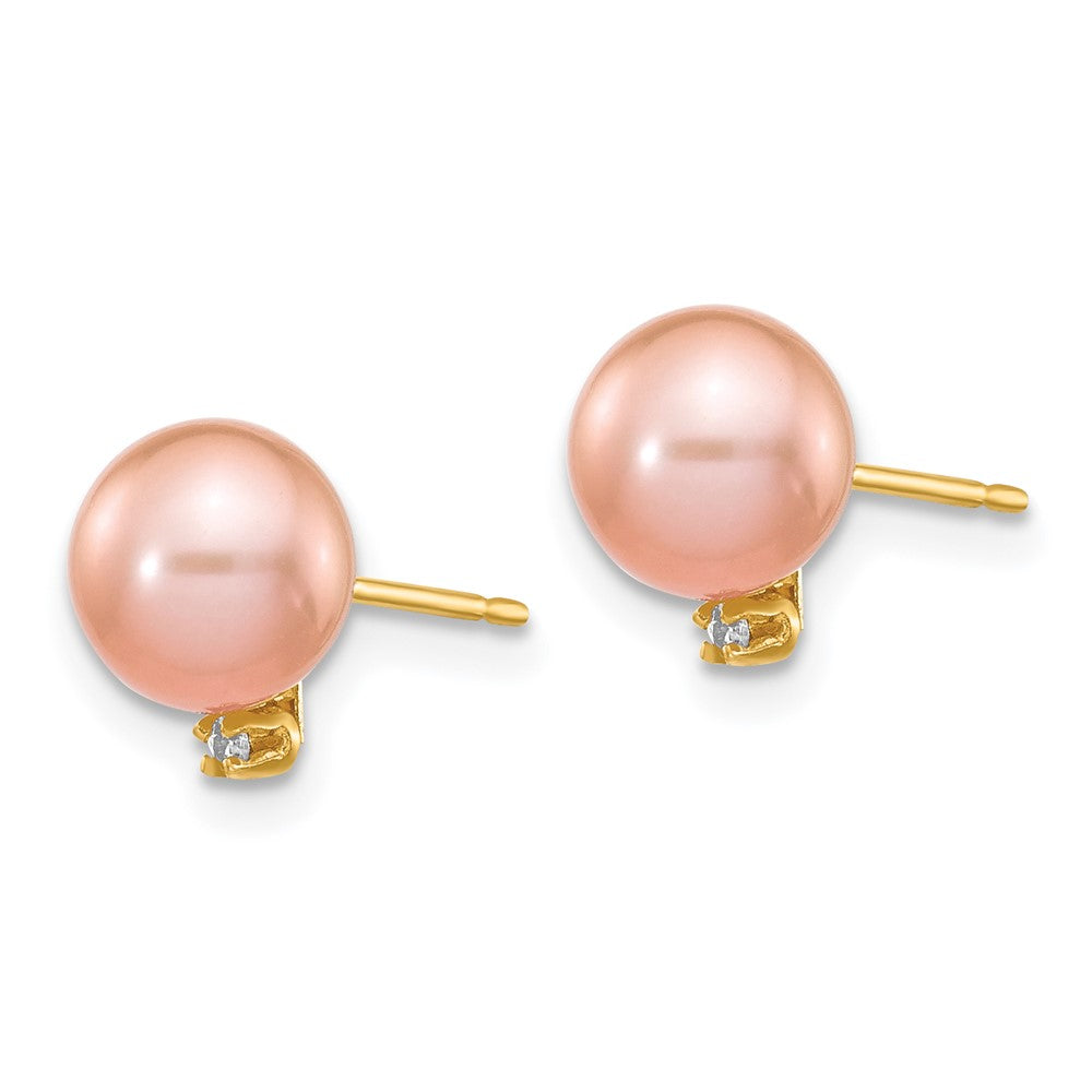 14K Gelbgold Ohrstecker mit 5-6 mm rosafarbenen runden Zuchtperlen und 0,02 ct. Diamanten