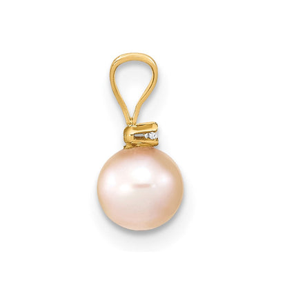 14K Gold Anhänger mit 5–6 mm runden rosafarbenen Zuchtperlen und Diamanten