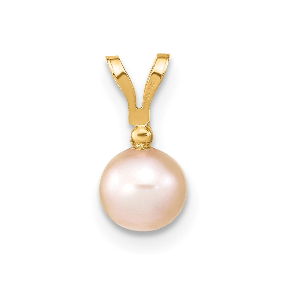 14K Gold Anhänger mit 5–6 mm runden rosafarbenen Zuchtperlen und Diamanten