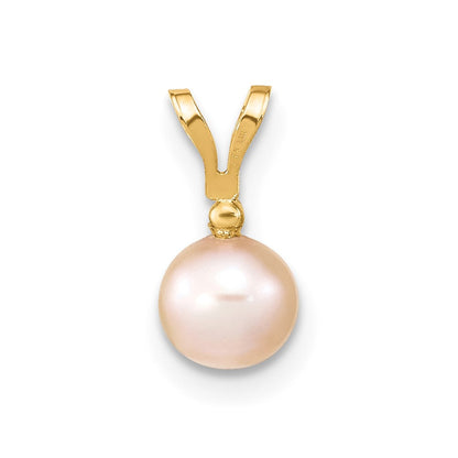 14K Gold Anhänger mit 5–6 mm runden rosafarbenen Zuchtperlen und Diamanten