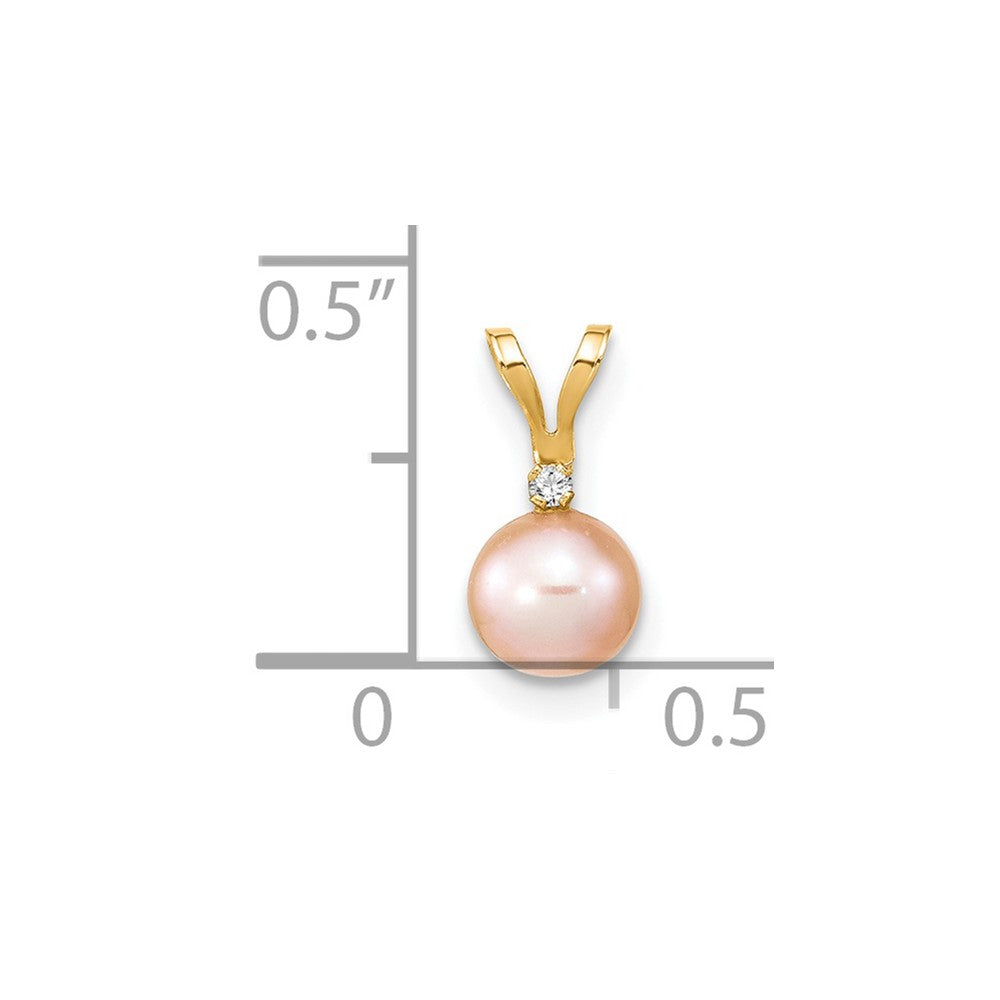 14K Gold Anhänger mit 5–6 mm runden rosafarbenen Zuchtperlen und Diamanten
