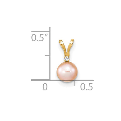 14K Gold Anhänger mit 5–6 mm runden rosafarbenen Zuchtperlen und Diamanten