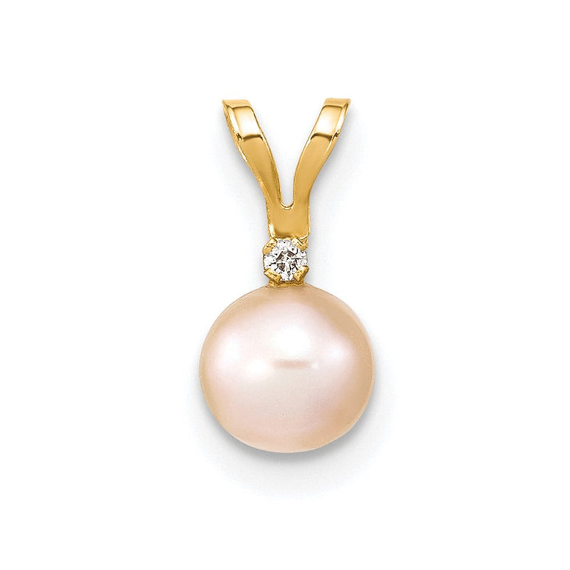 14K Gold Anhänger mit 5–6 mm runden rosafarbenen Zuchtperlen und Diamanten