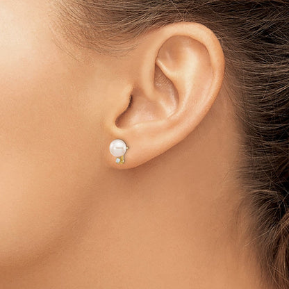 14K Gelbgold Ohrstecker mit runden weißen Süßwasser-Zuchtperlen (6-7 mm) und 0,06 ct. Diamanten