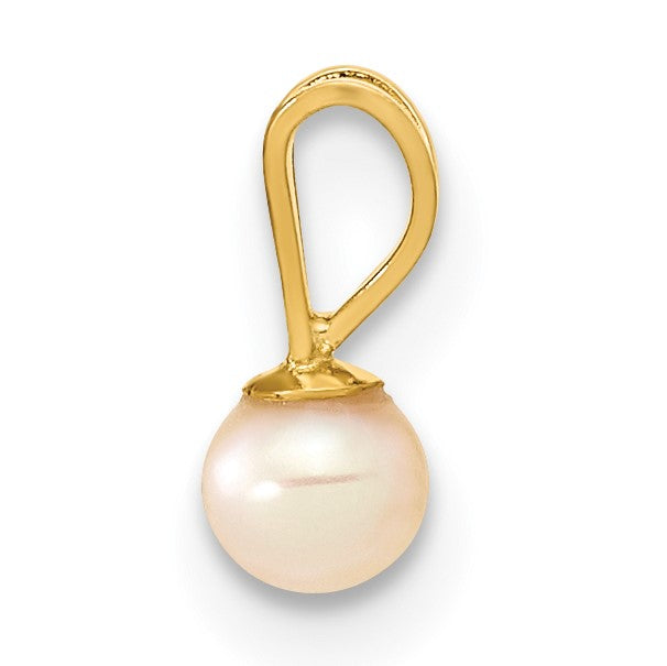 14K Gelbgold 3 4mm Rosa Rund Süßwasser Zuchtperle Anhänger