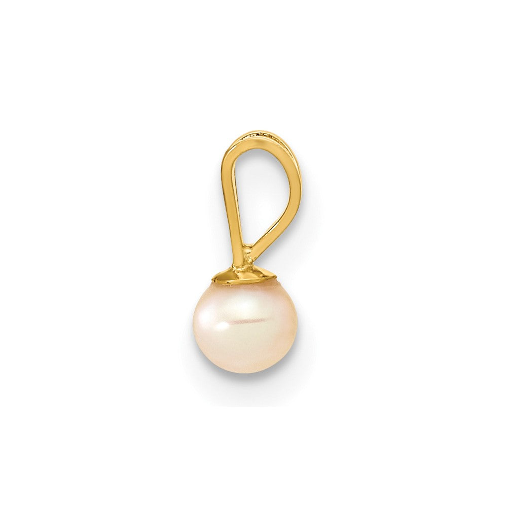 14K Gelbgold 3 4mm Rosa Rund Süßwasser Zuchtperle Anhänger