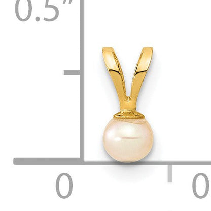 14K Gelbgold 3 4mm Rosa Rund Süßwasser Zuchtperle Anhänger