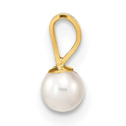 14K Gelbgold 14K Gold 3-4mm Weiß Rund Süßwasser Zuchtperle Anhänger