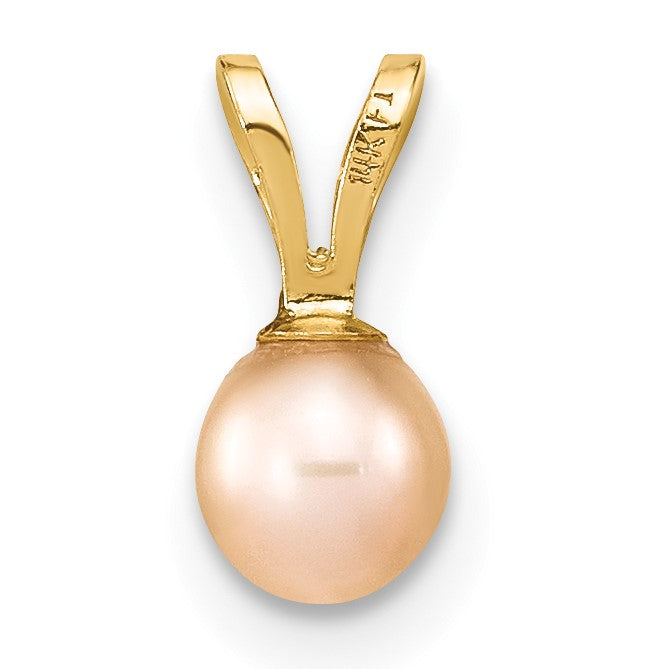 14K Gelbgold 14K Gold 4-5mm Rosa Rund Süßwasser Zuchtperle Anhänger
