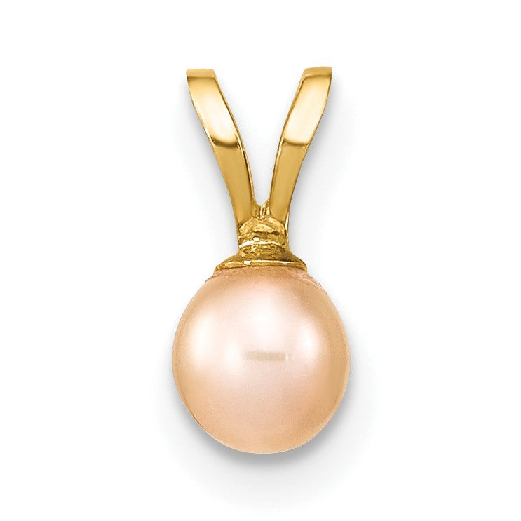 14K Gelbgold 14K Gold 4-5mm Rosa Rund Süßwasser Zuchtperle Anhänger