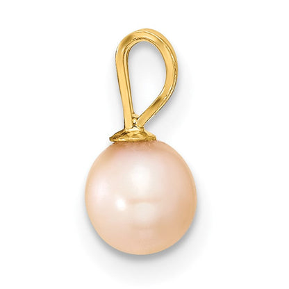 14K Gelbgold 14K Gold 5-6mm Rosa Rund Rosa Süßwasser Zuchtperle Anhänger
