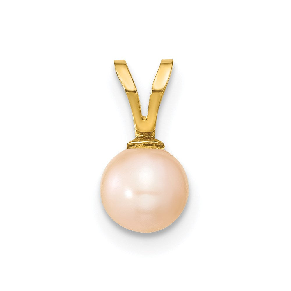 14K Gelbgold 14K Gold 5-6mm Rosa Rund Rosa Süßwasser Zuchtperle Anhänger
