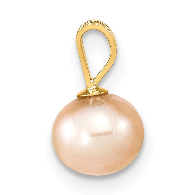 14K Gelbgold 14K Gold 6-7mm Rosa Rund Süßwasser Zuchtperle Anhänger