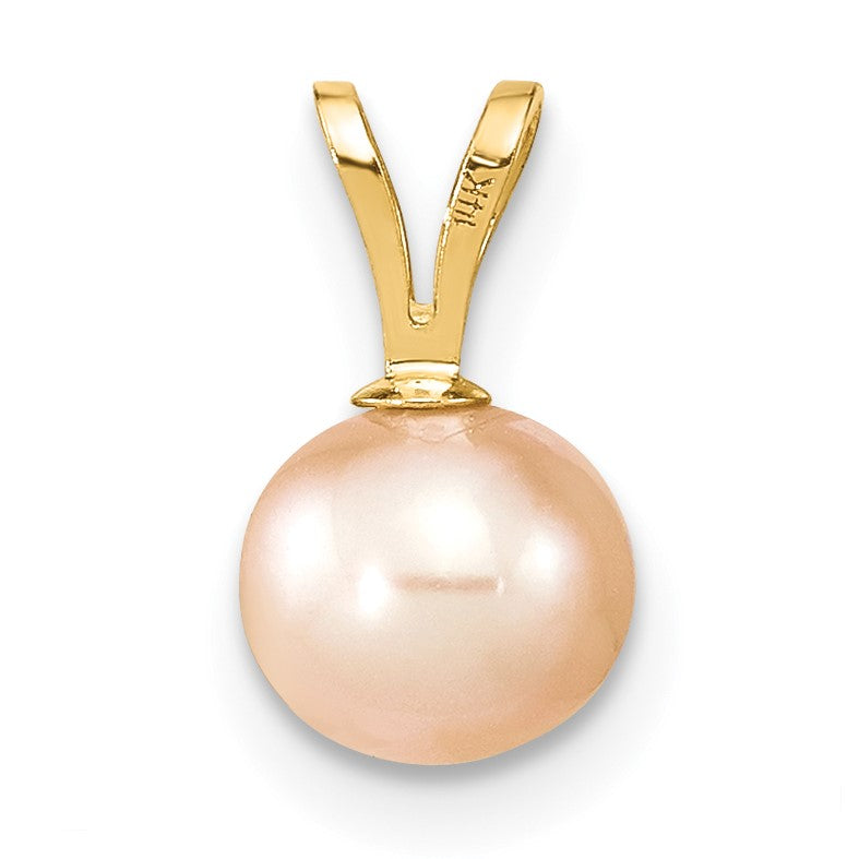 14K Gelbgold 14K Gold 6-7mm Rosa Rund Süßwasser Zuchtperle Anhänger
