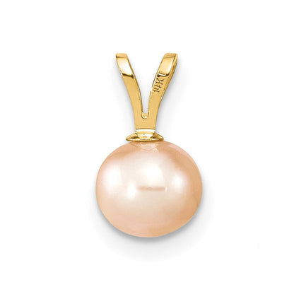 14K Gelbgold 14K Gold 6-7mm Rosa Rund Süßwasser Zuchtperle Anhänger