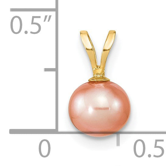 14K Gelbgold 14K Gold 6-7mm Rosa Rund Süßwasser Zuchtperle Anhänger