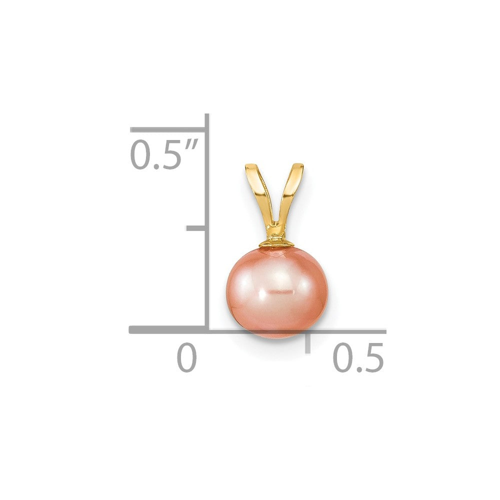 14K Gelbgold 14K Gold 6-7mm Rosa Rund Süßwasser Zuchtperle Anhänger