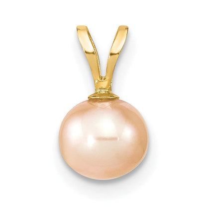 14K Gelbgold 14K Gold 6-7mm Rosa Rund Süßwasser Zuchtperle Anhänger