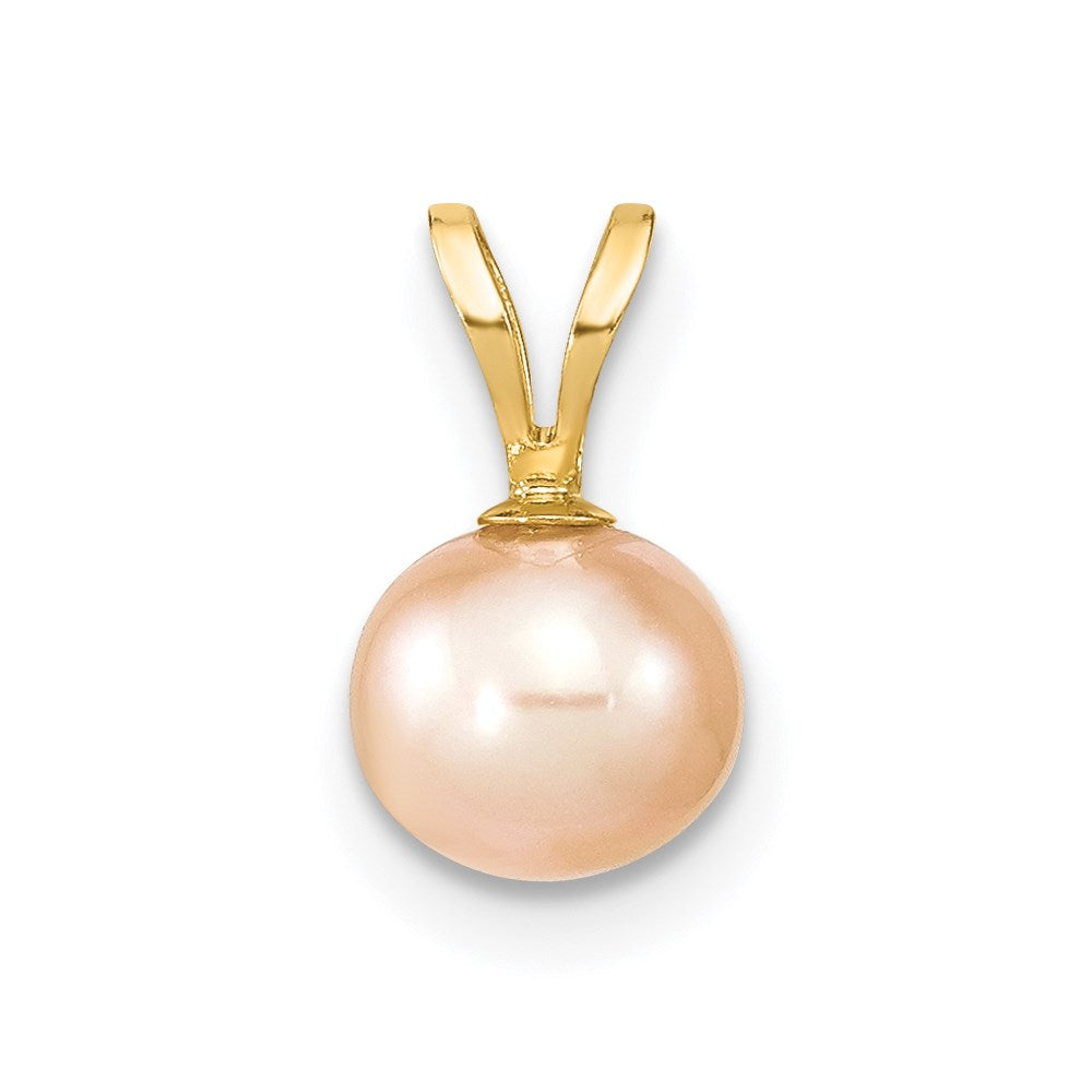 14K Gelbgold 14K Gold 6-7mm Rosa Rund Süßwasser Zuchtperle Anhänger