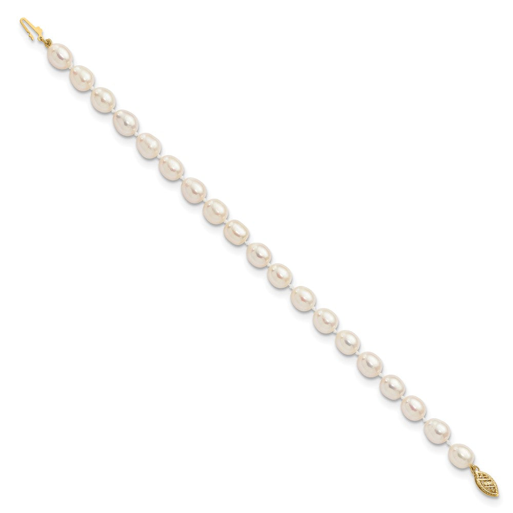 14K Gelbgold 7 8mm Weiß Rice Süßwasser Zuchtperle 7.5 Zoll Armband