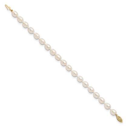 14K Gelbgold 7 8mm Weiß Rice Süßwasser Zuchtperle 7.5 Zoll Armband