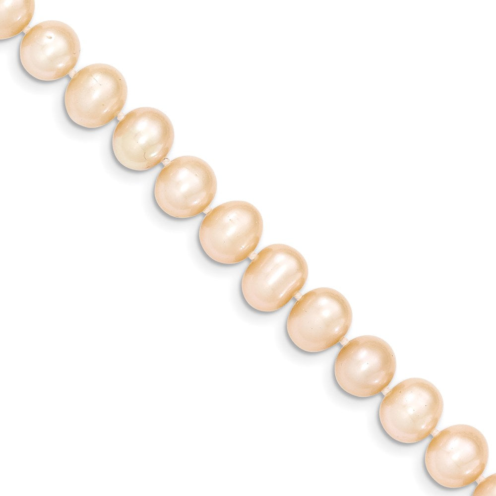 14K Gelbgold 8 9mm Rosa Egg Form Fresh Water Zuchtperle Halskette
