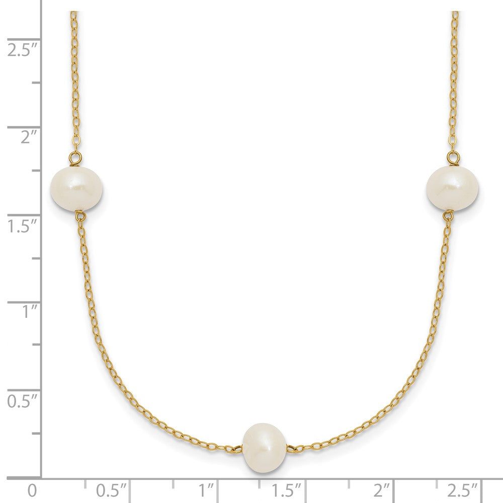 14K Gelbgold 7-8mm Weiß Nahe Rund Süßwasser Zuchtperle 7-station Halskette
