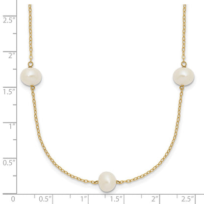 14K Gelbgold 7-8mm Weiß Nahe Rund Süßwasser Zuchtperle 7-station Halskette