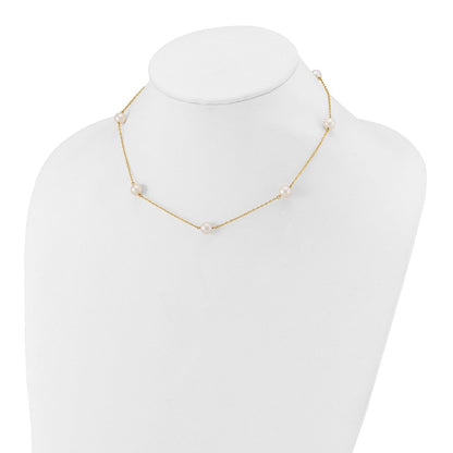 14K Gelbgold 7-8mm Weiß Nahe Rund Süßwasser Zuchtperle 7-station Halskette